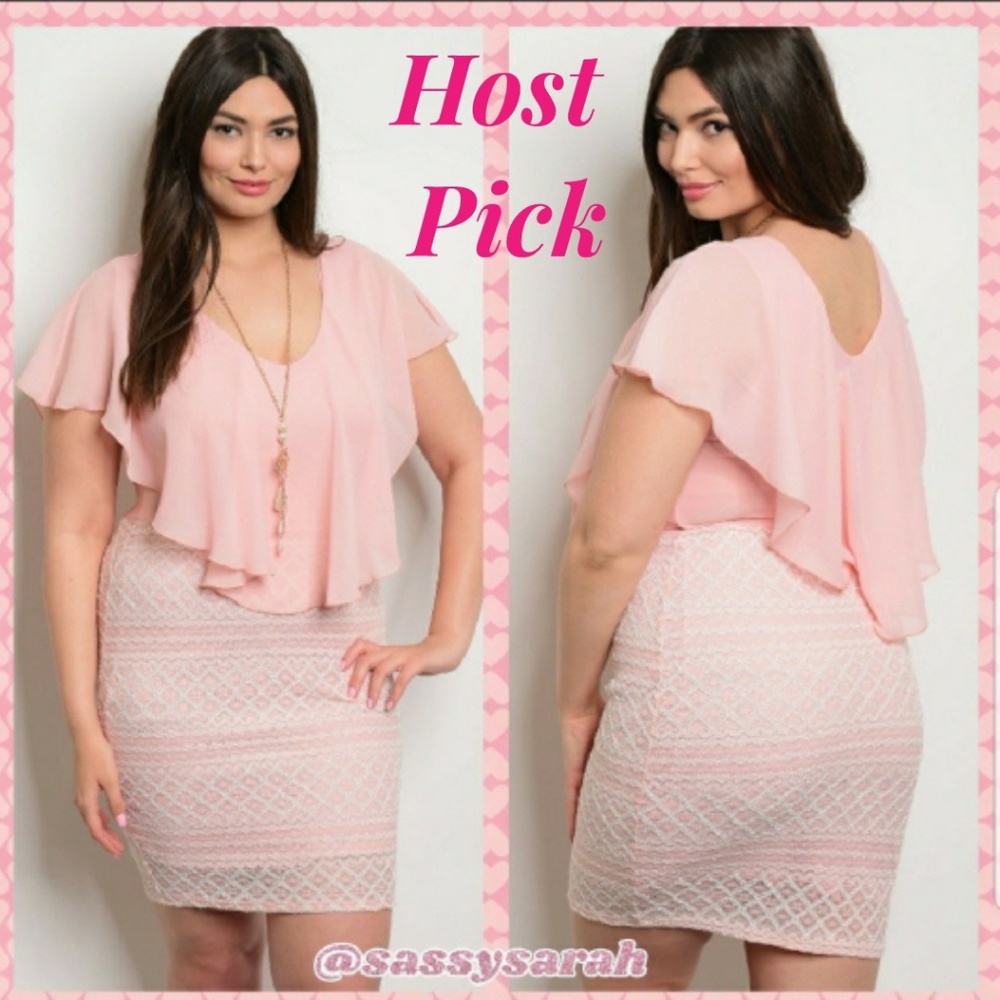Pink ruffle neckline dress nklc include